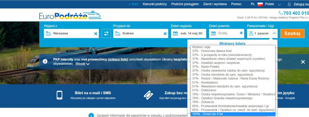 bezpłatny bilet na pociąg dla dziecka