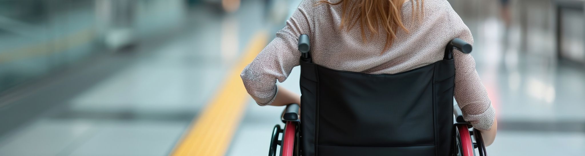 Podróż pociągiem osób z niepełnosprawnościami Kobieta na wózku inwalidzkim