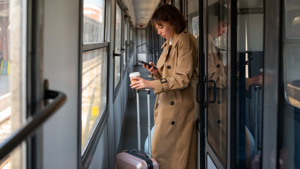 Wagon bezprzedziałowy Kobieta stojąca w przedziale