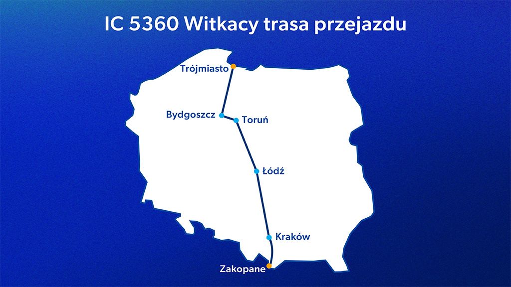Pociąg IC 5360 Witkacy Mapa przejazdu pociągu Witkacy