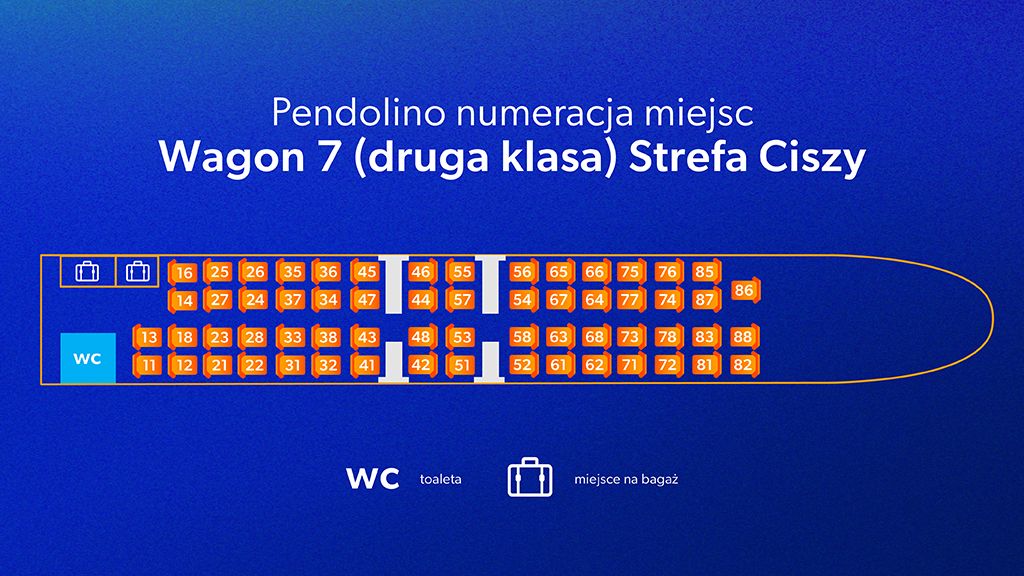 Pendolino numeracja miejsc i wagony Numeracja miejsc strefa ciszy wagon 7 Pendolino