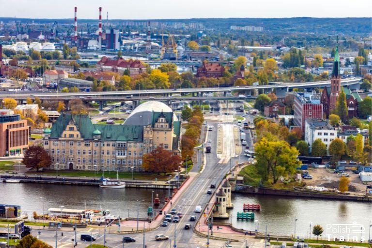Szczecin bulwary Grafika: Szczecin panorama
